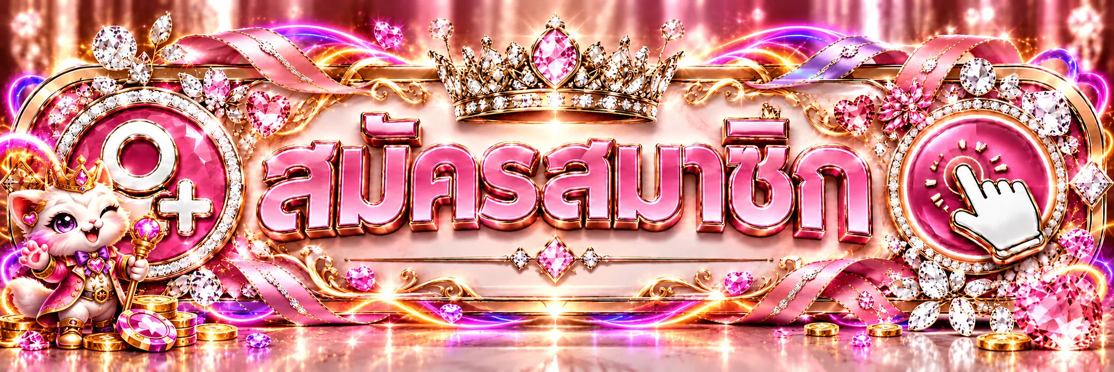 ปุ่มสมัครสมาชิกและทางเข้า QWINZ711 โทนชมพูทอง